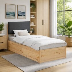 Grey Bed Frame with Upholstered Headboard, 90 x 190 cm