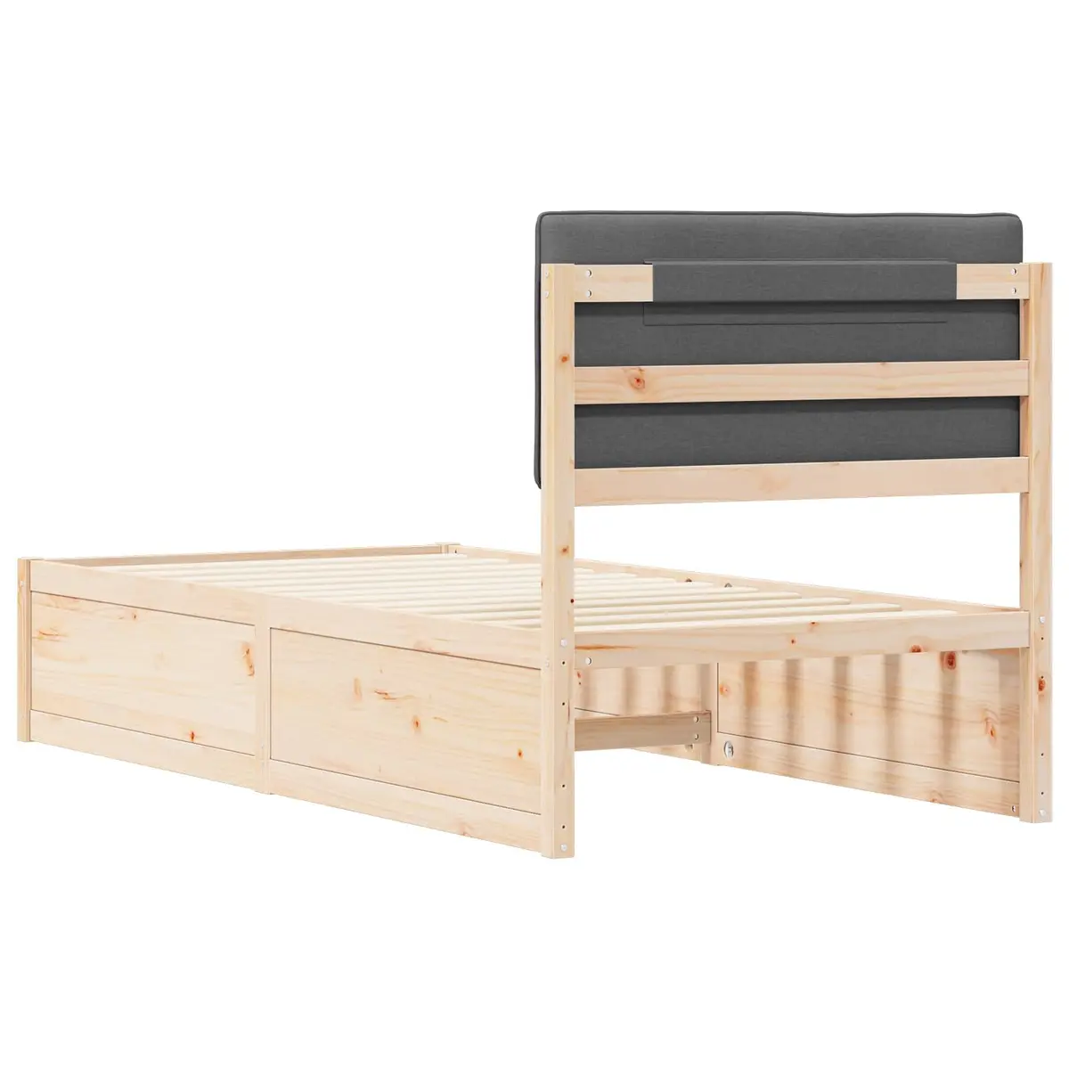 Wooden Bed Frame Grey 90 x 190 cm Upholstered Headboard Slatted Platform