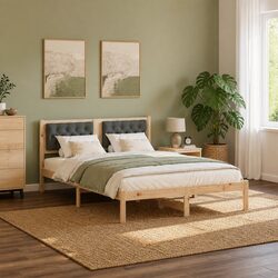 Bed Frame with Headboard 150 x 200 cm Solid Pine Wood Modern Minimalist Bedroom