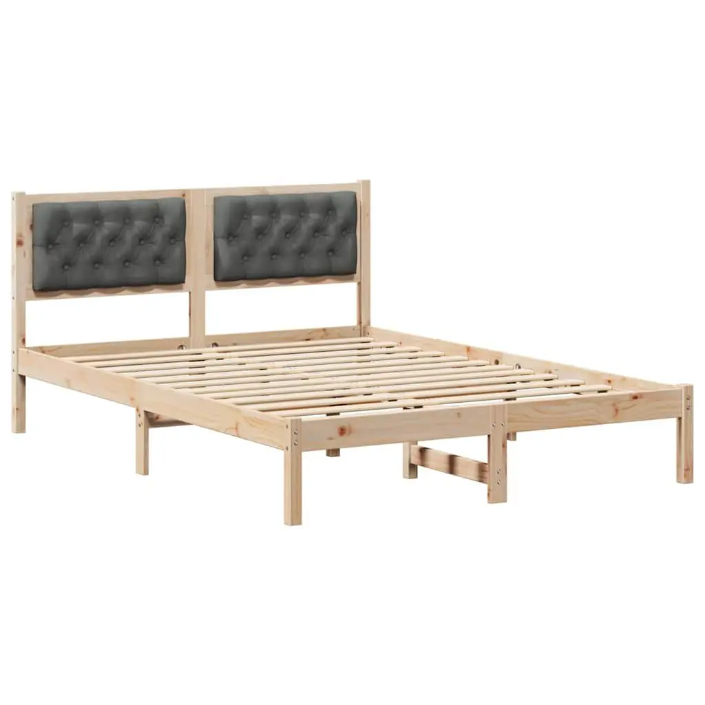 Bed Frame Brown 150 x 200 cm Solid Pine Wood Upholstered Headboard Modern Minimalist