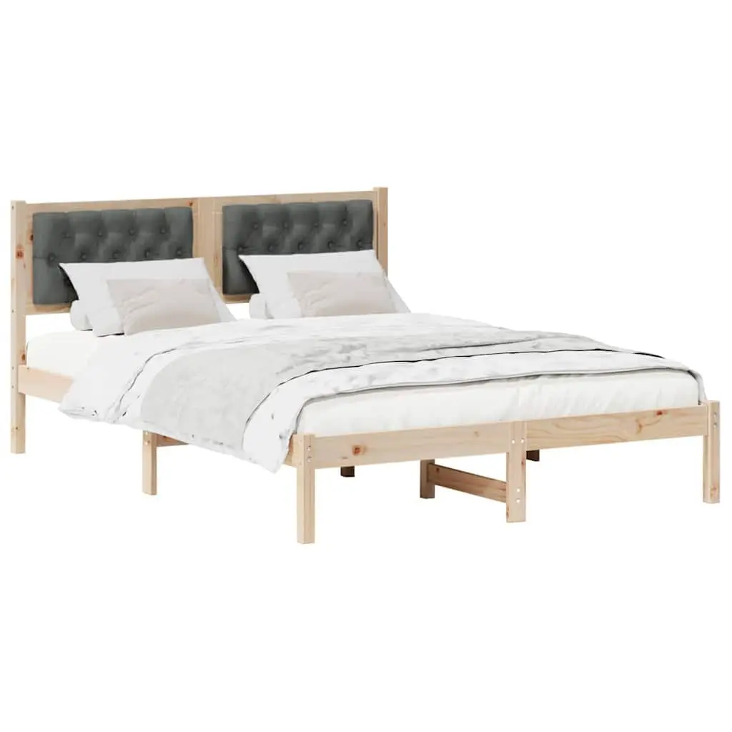 Bed Frame Brown 150 x 200 cm Solid Pine Wood Upholstered Headboard Modern Minimalist