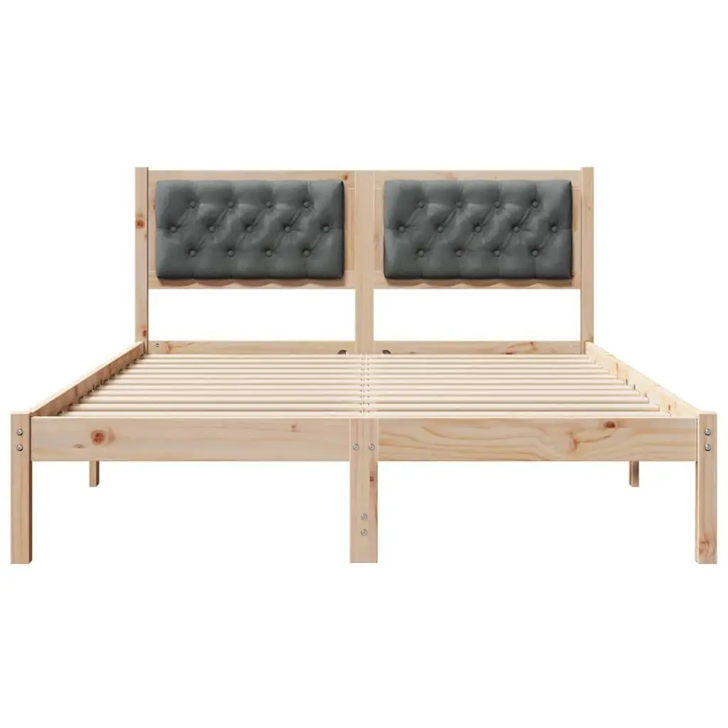 Bed Frame Brown 150 x 200 cm Solid Pine Wood Upholstered Headboard Modern Minimalist