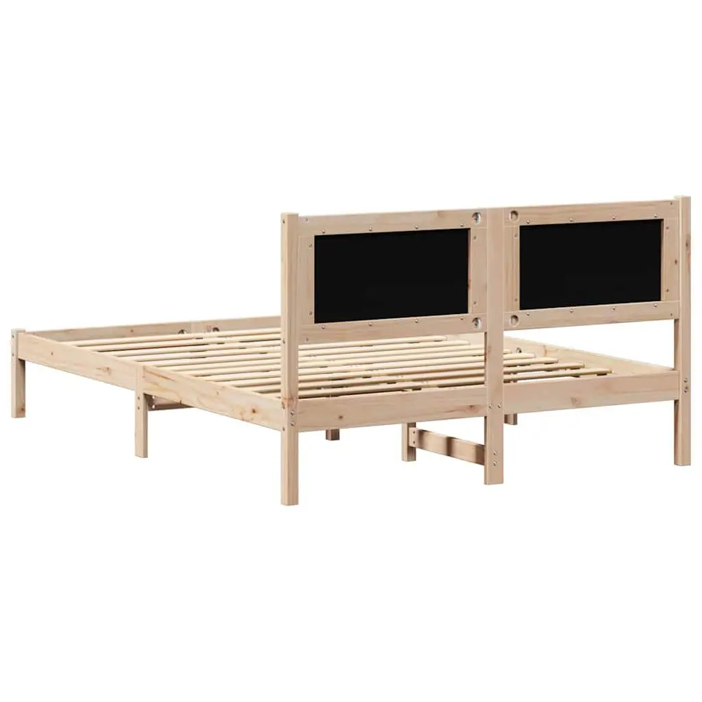 Bed Frame Brown 150 x 200 cm Solid Pine Wood Upholstered Headboard Modern Minimalist