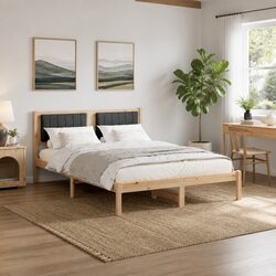 Compact Bed Frame with Stylish Upholstered Headboard