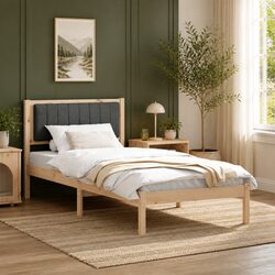 Compact and Strong Bed Frame with Upholstered Headboard