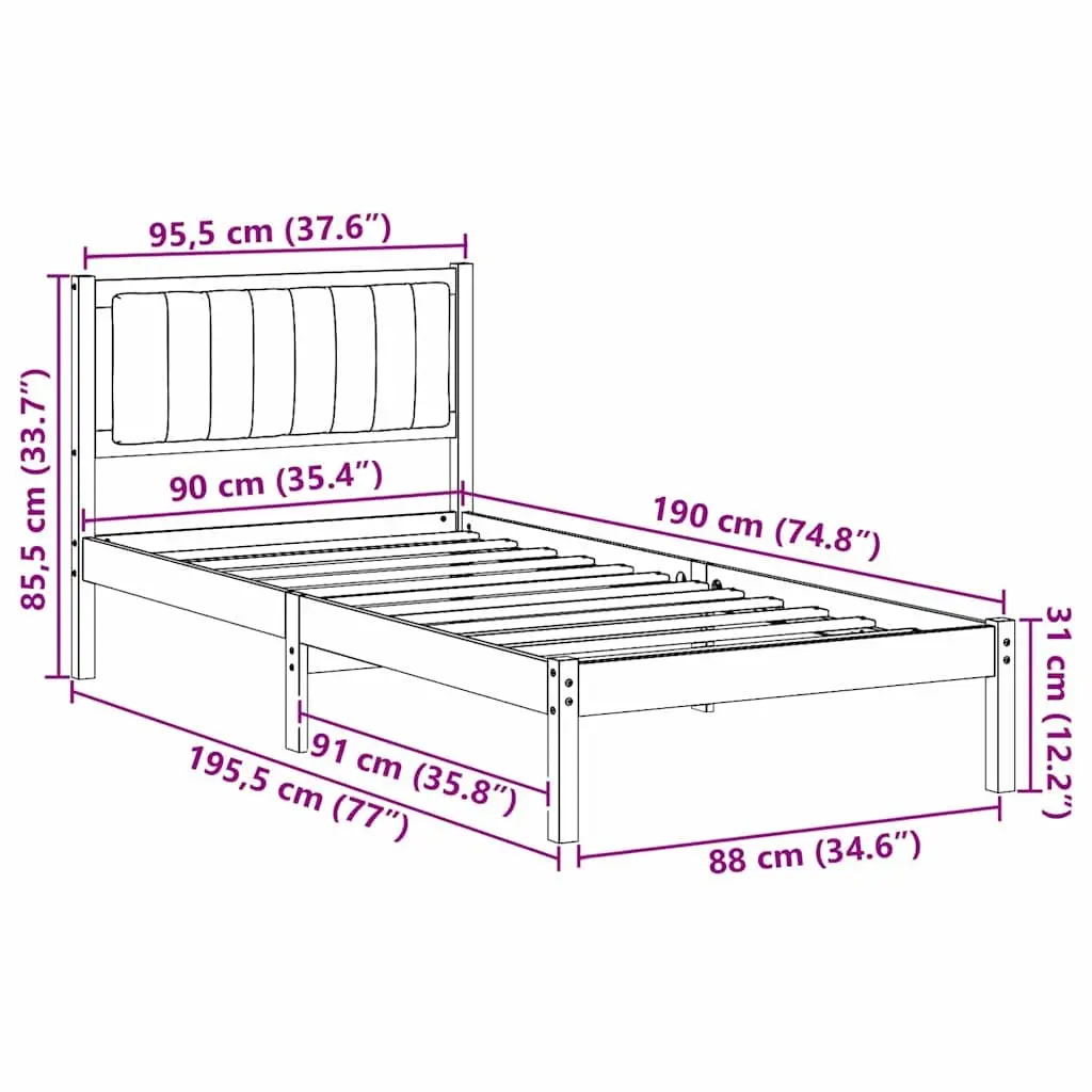 Bed Frame Upholstered Headboard 90 x 190 cm Modern Bedroom Furniture Dark Grey
