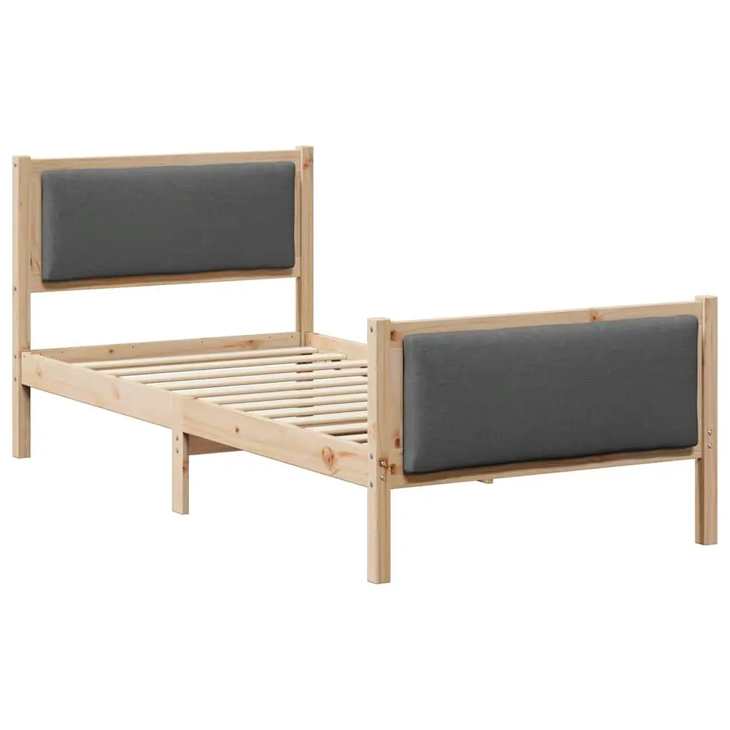 Bed Frame Brown 90 x 190 cm Solid Pine Wood Construction Upholstered Headboard Slatted Platform Base