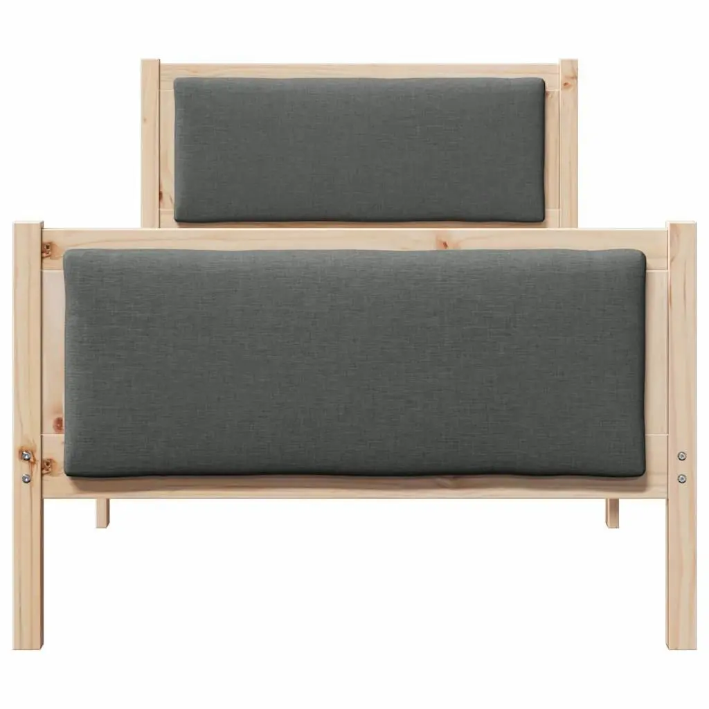 Bed Frame Brown 90 x 190 cm Solid Pine Wood Construction Upholstered Headboard Slatted Platform Base