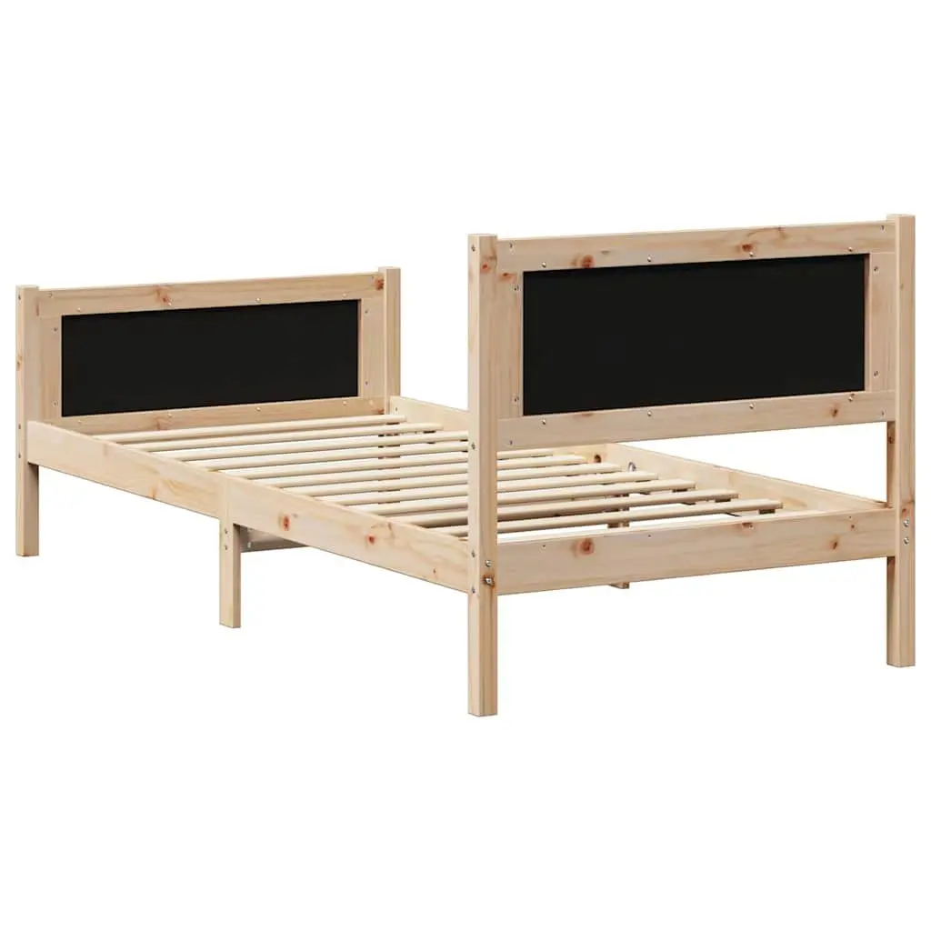 Bed Frame Brown 90 x 190 cm Solid Pine Wood Construction Upholstered Headboard Slatted Platform Base