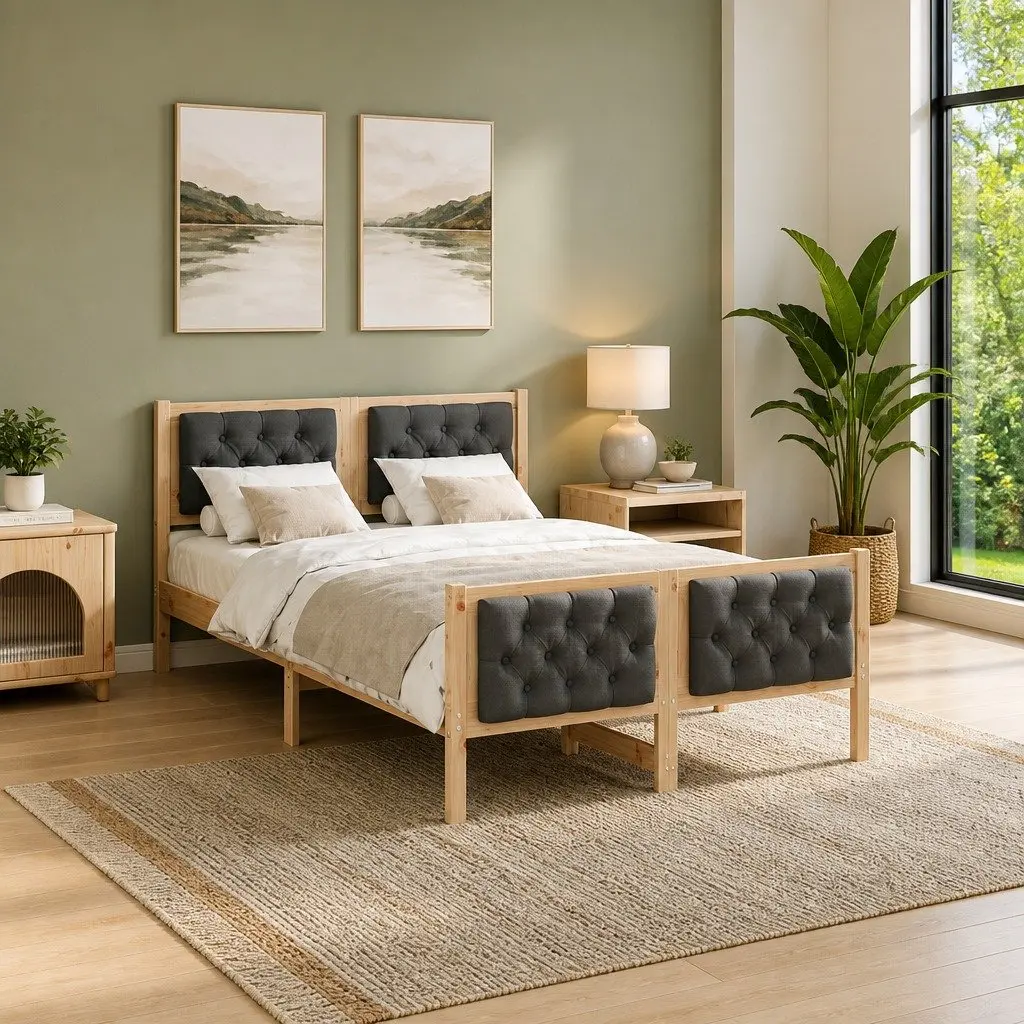 Bed Frame Grey 135 x 190 cm Solid Pine Wood Slatted Support