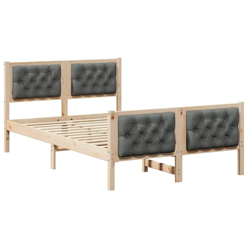 Bed Frame Grey 135 x 190 cm Solid Pine Wood Slatted Support