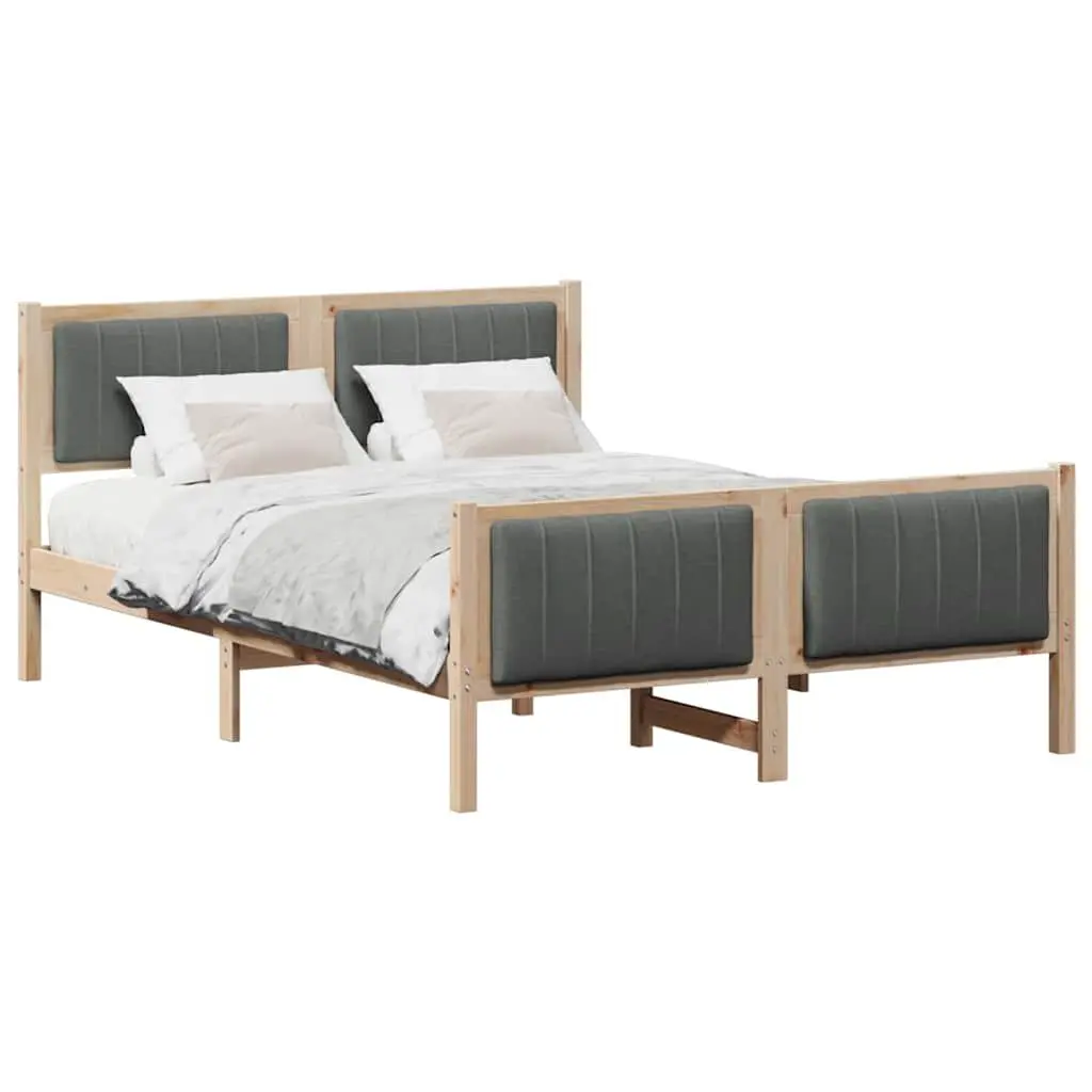 Bed Frame 135 x 190 cm Platform Solid Pine Wood Brown Dark Grey Bedroom