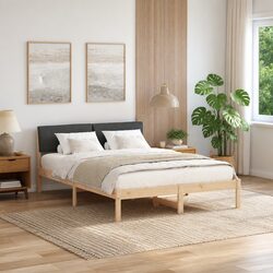 Platform Bed Frame 150 x 200 cm Modern Bedroom Furniture with Headboard Brown