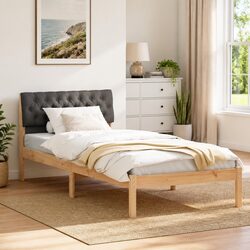 Bed Frame 90x190cm Brown Dark Grey Solid Pine Wood Platform Bedroom Furniture