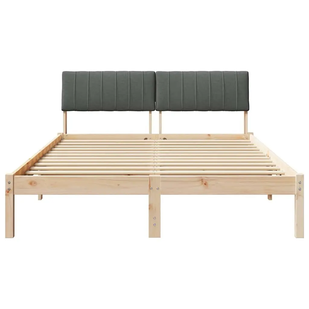Bed Frame 135 x 190 cm Solid Pine Wood Brown Dark Grey Headboard Slatted