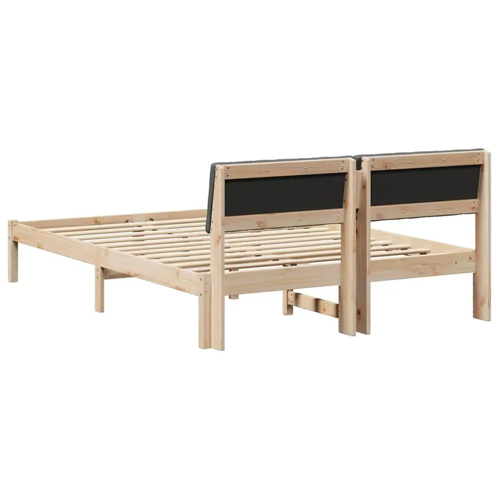 Bed Frame 135 x 190 cm Solid Pine Wood Brown Dark Grey Headboard Slatted
