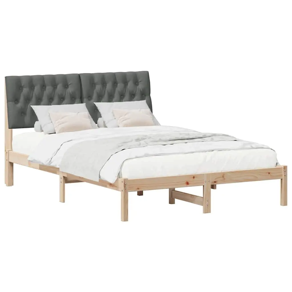 Bed Frame with Upholstered Headboard 135 x 190 cm Brown Platform Slatted Base