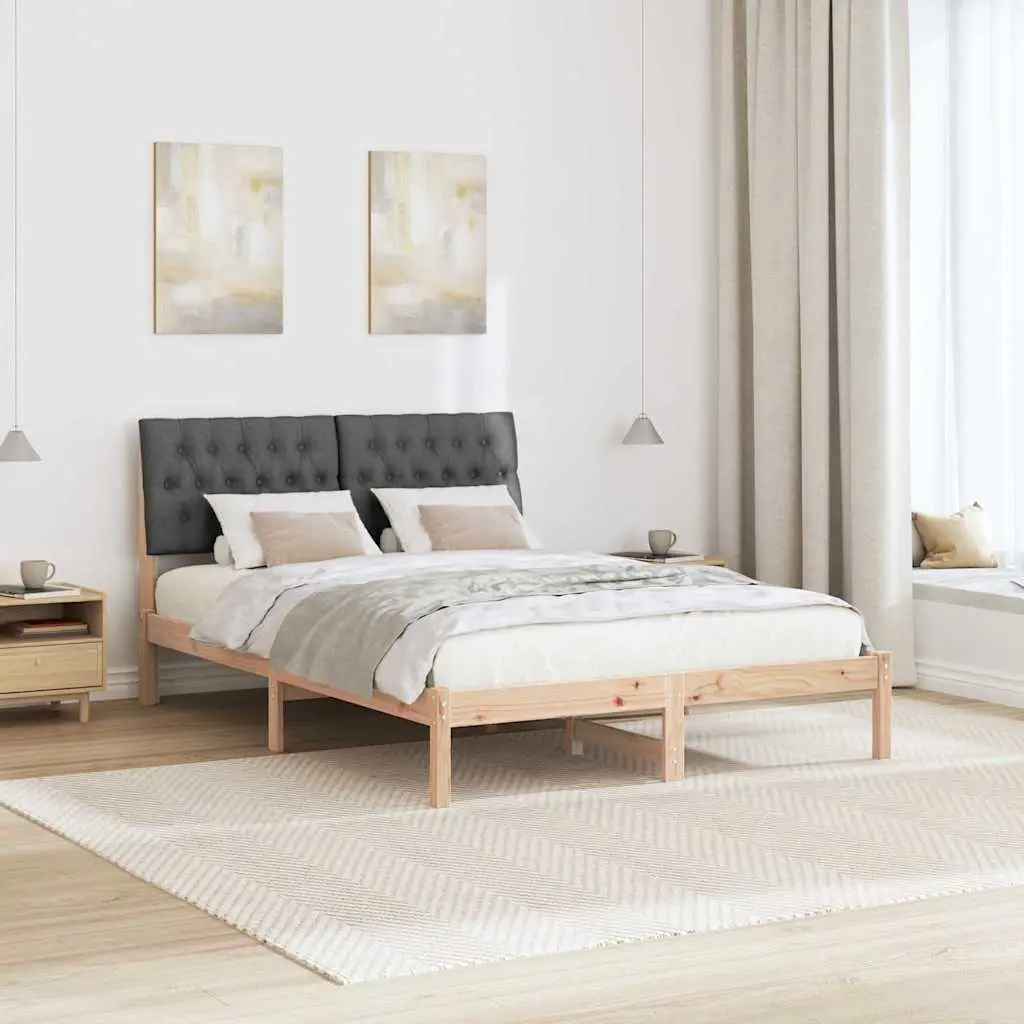 Bed Frame with Upholstered Headboard 135 x 190 cm Brown Platform Slatted Base
