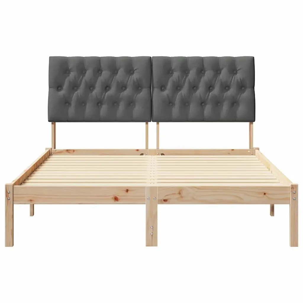 Bed Frame with Upholstered Headboard 135 x 190 cm Brown Platform Slatted Base