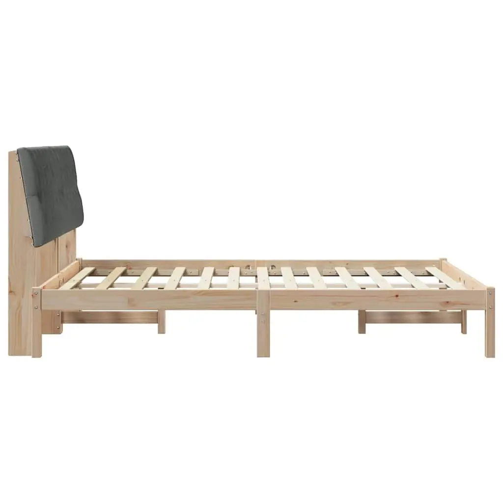 Bed Frame with Upholstered Headboard 135 x 190 cm Brown Platform Slatted Base