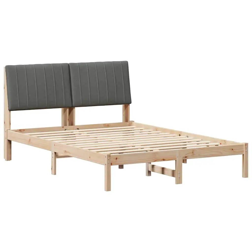 Bed Frame Brown 135 x 190 cm Upholstered Headboard Solid Pine Wood Modern