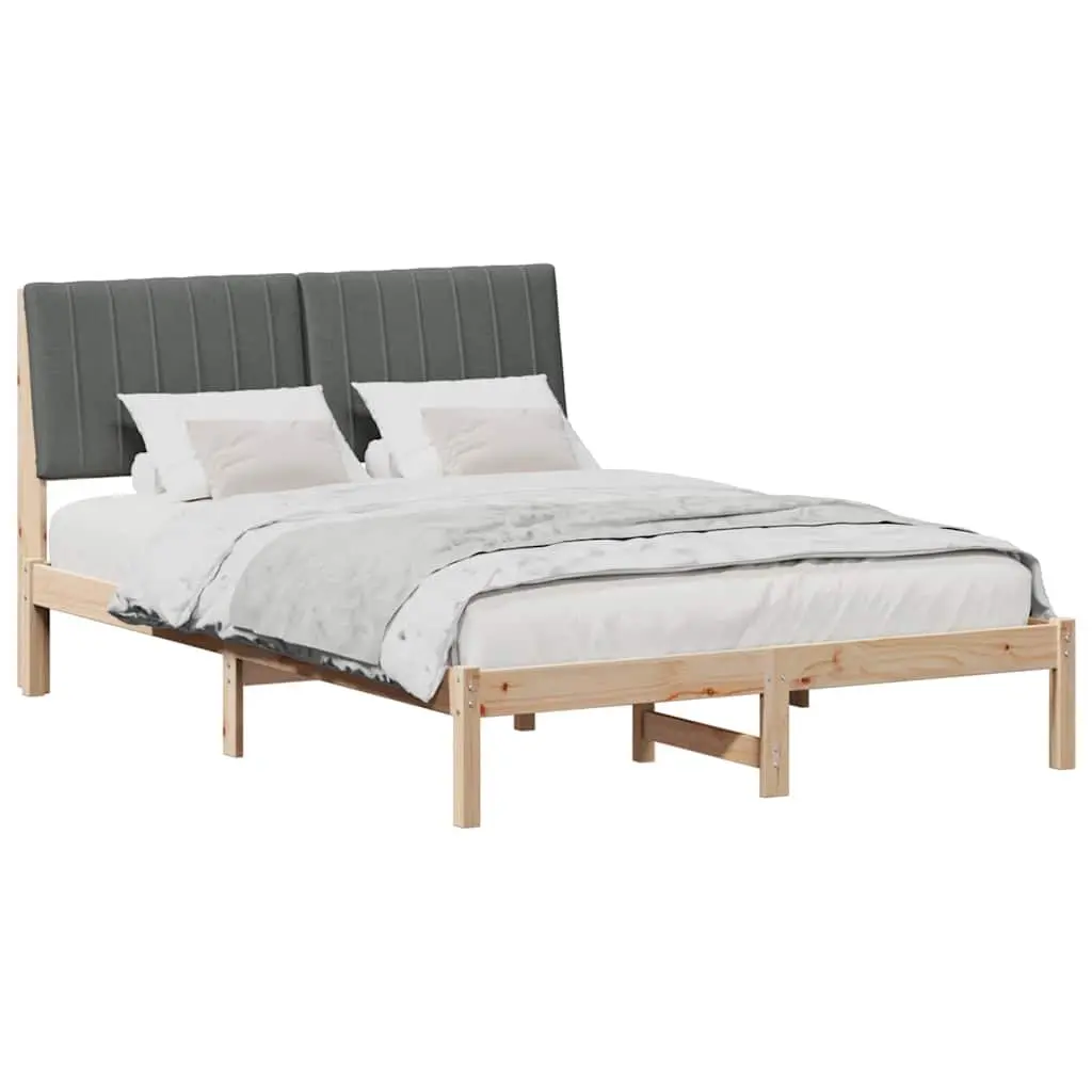 Bed Frame Brown 135 x 190 cm Upholstered Headboard Solid Pine Wood Modern