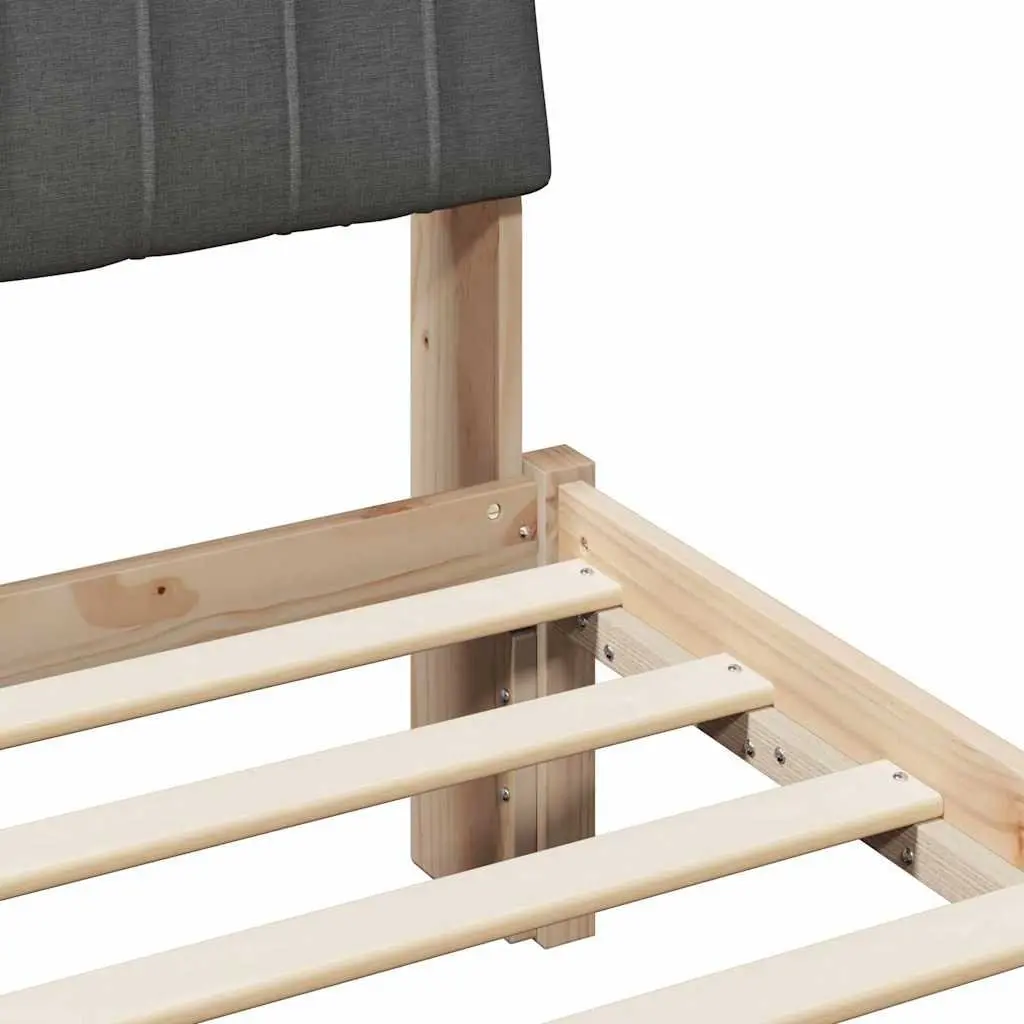Bed Frame Brown 135 x 190 cm Upholstered Headboard Solid Pine Wood Modern