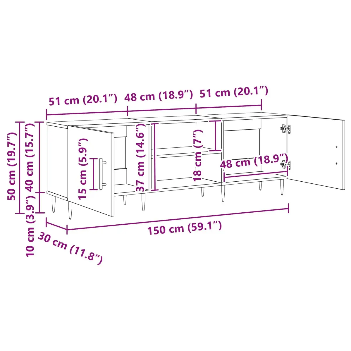 TV Cabinet Brown 150cm Modern Rectangular Storage Unit Engineered Wood