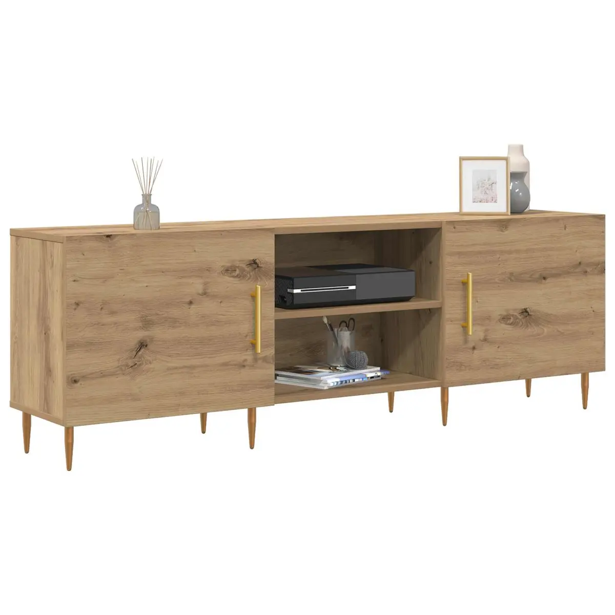 TV Cabinet Brown 150cm Modern Rectangular Storage Unit Engineered Wood