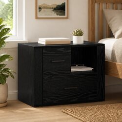 Compact Black Oak Bedside Cabinet - Functional Design