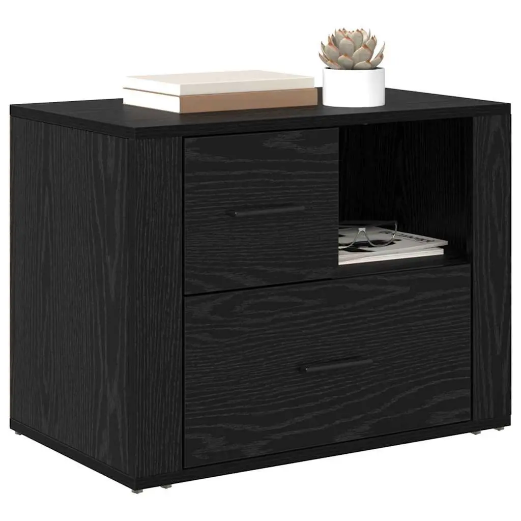 Bedside Cabinet Black Oak 35 x 60 x 50 cm Engineered Wood Smooth Sliding Drawers