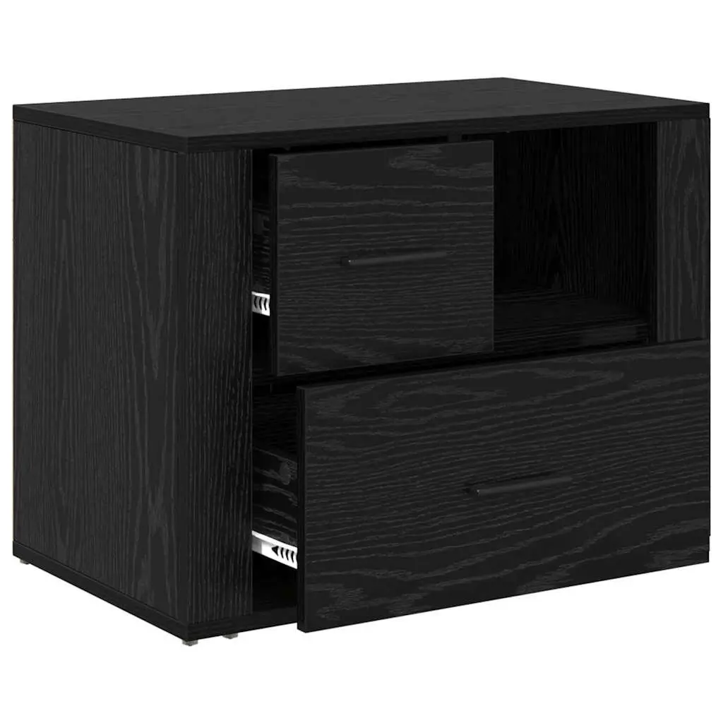 Bedside Cabinet Black Oak 35 x 60 x 50 cm Engineered Wood Smooth Sliding Drawers