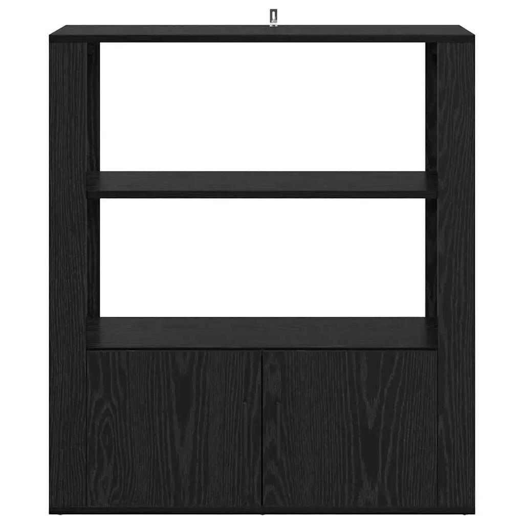 Black Oak Sideboard with Storage Shelves Flush Doors Modern Living Room