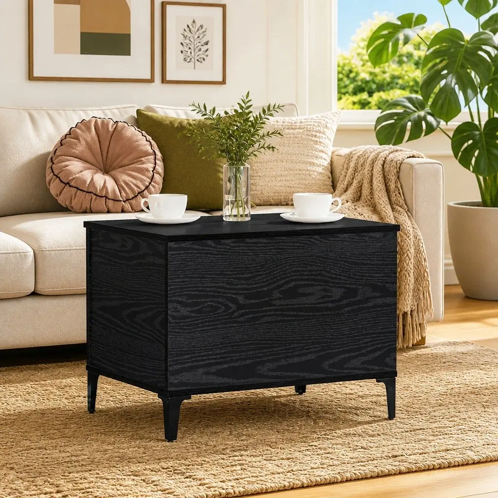 Coffee Table Black Oak Modern Engineered Wood Sturdy Metal Legs