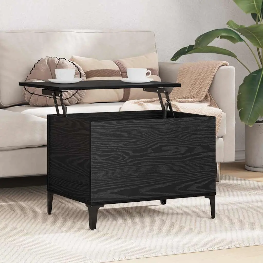 Coffee Table Black Oak Modern Engineered Wood Sturdy Metal Legs