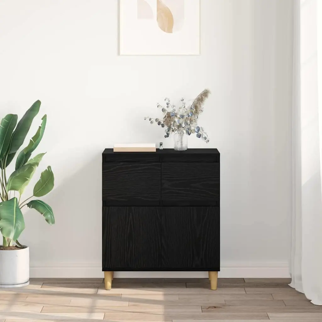 Sideboard Cabinet Black Oak 60x35x70cm Engineered Wood with Drawer and Hinge Doors