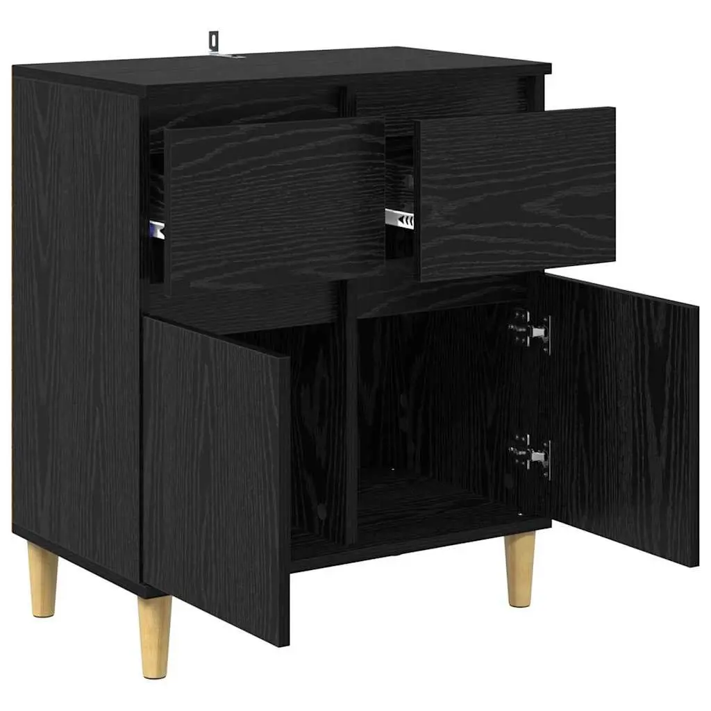 Sideboard Cabinet Black Oak 60x35x70cm Engineered Wood with Drawer and Hinge Doors