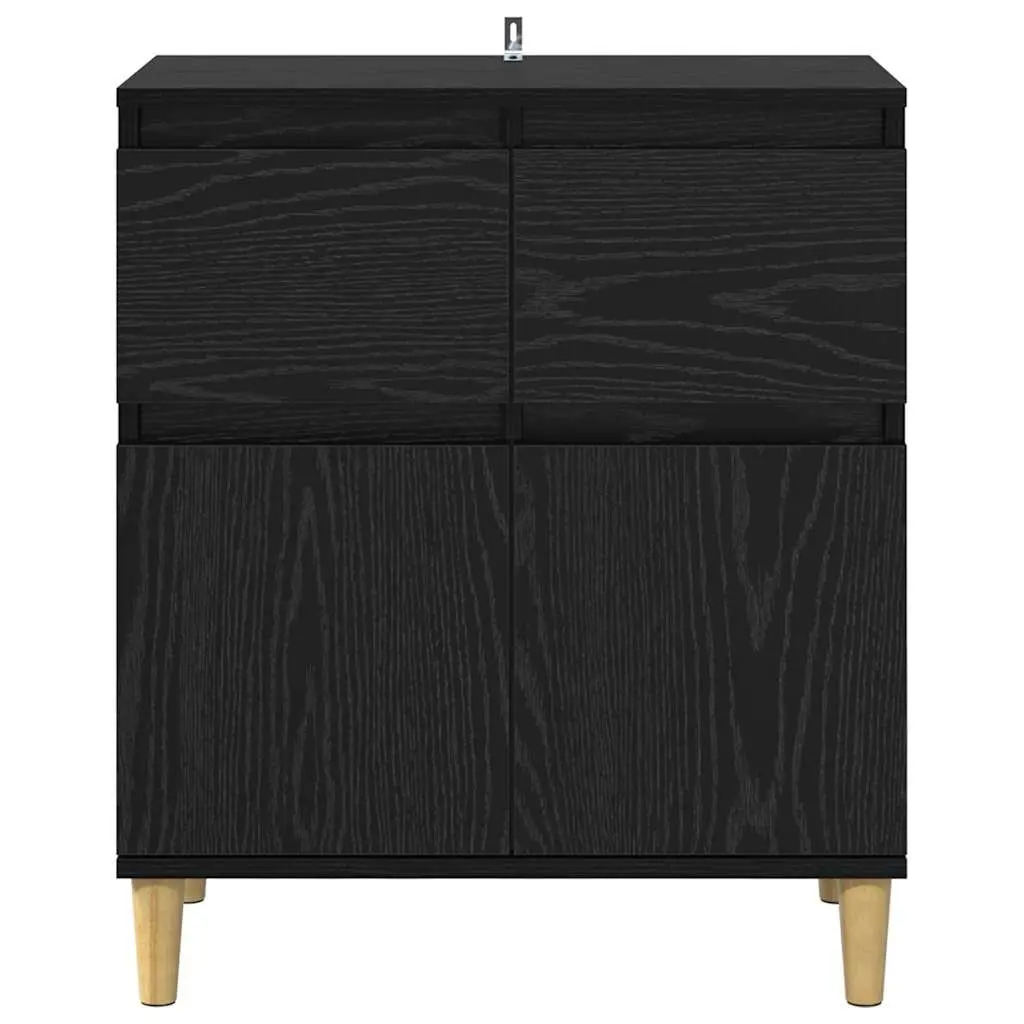 Sideboard Cabinet Black Oak 60x35x70cm Engineered Wood with Drawer and Hinge Doors