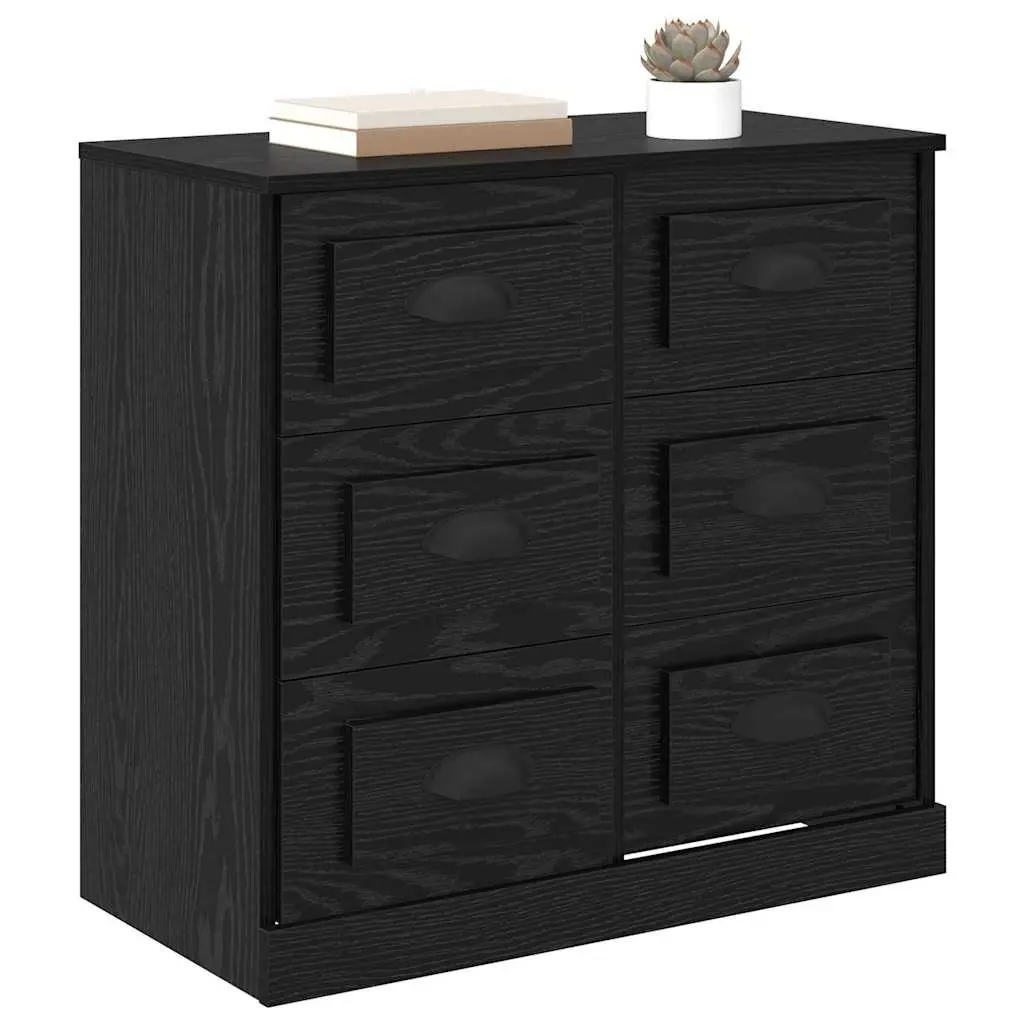 Sideboard Black Oak 70cm Engineered Wood Storage Cabinet with Ball-bearing Drawers for Living Room Dining Furniture