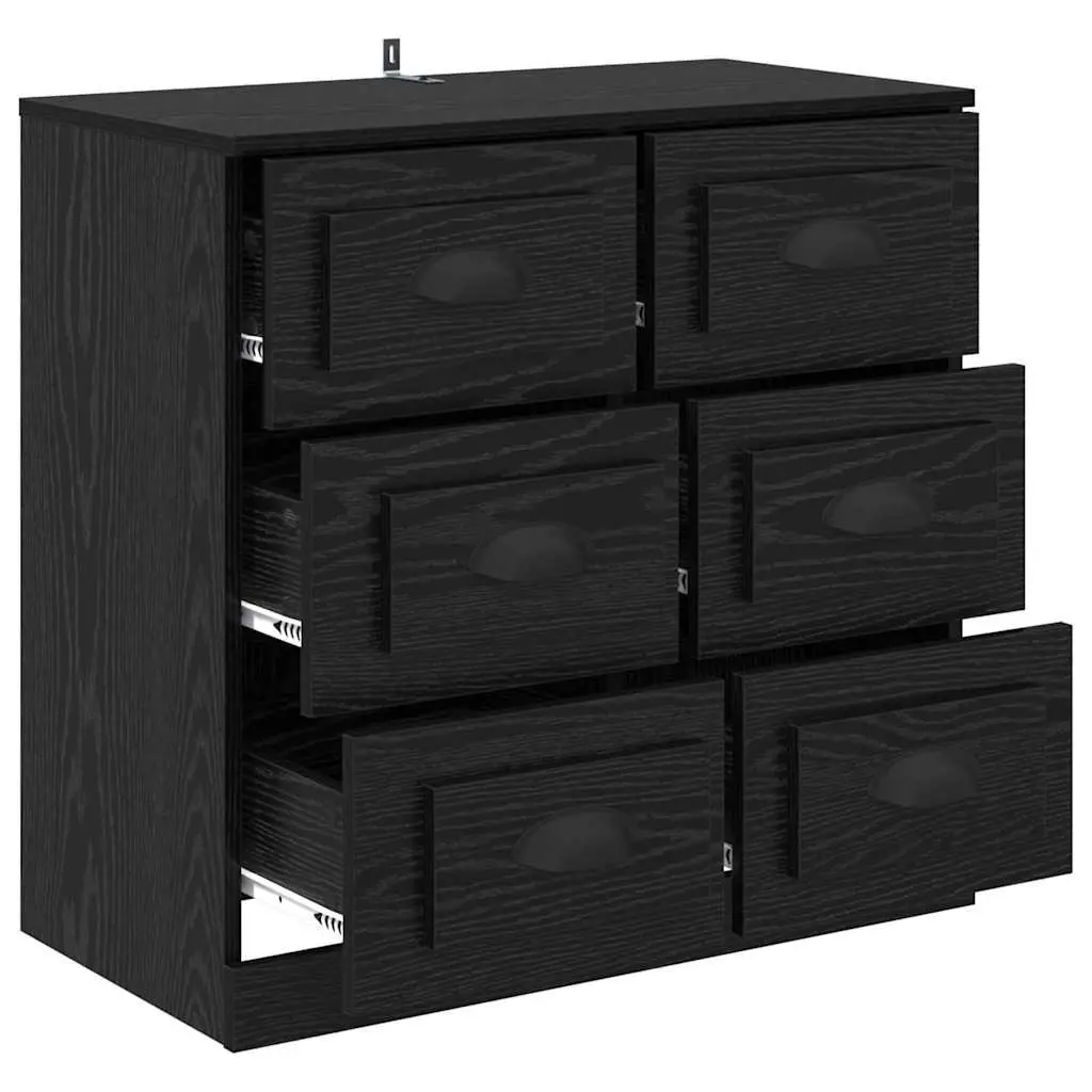 Sideboard Black Oak 70cm Engineered Wood Storage Cabinet with Ball-bearing Drawers for Living Room Dining Furniture
