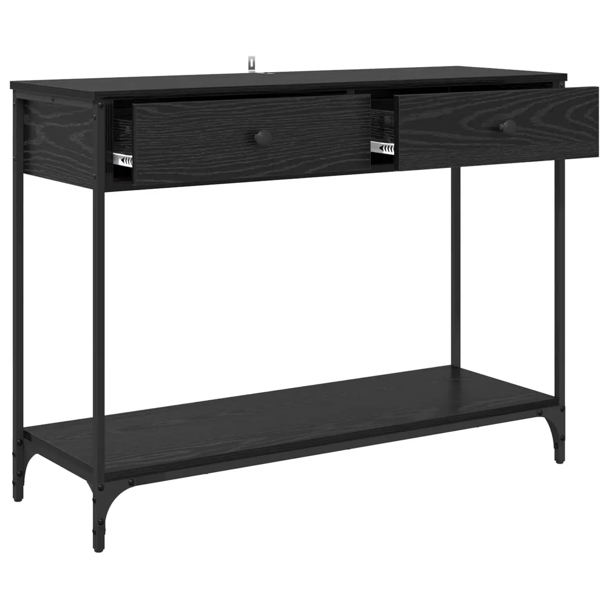 Console Table Black Oak 100x34.5x75cm Storage Shelves Drawers Industrial Design