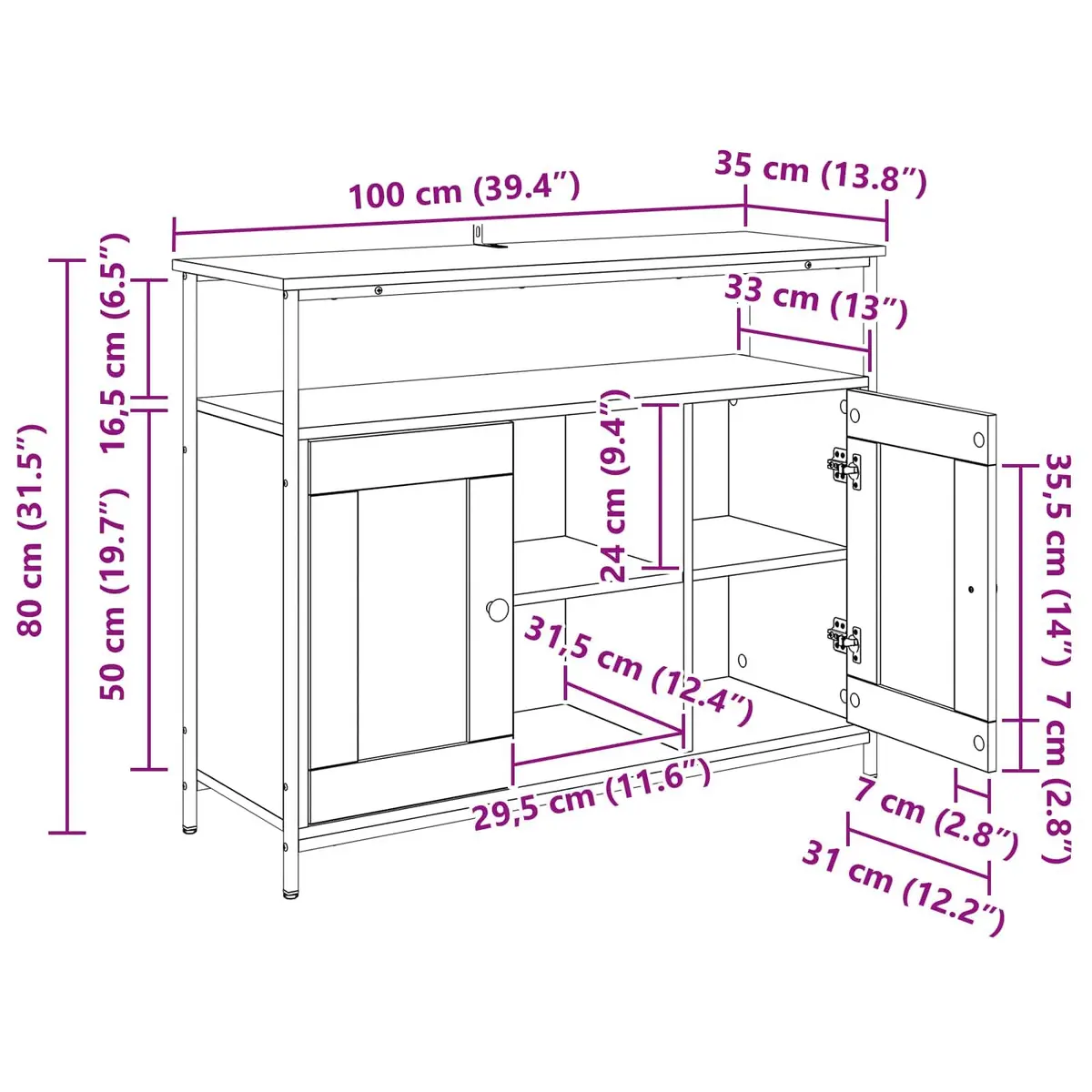 Sideboard Black Engineered Wood Storage Cabinet Dining Kitchen Buffet 100cmx35cmx80cm