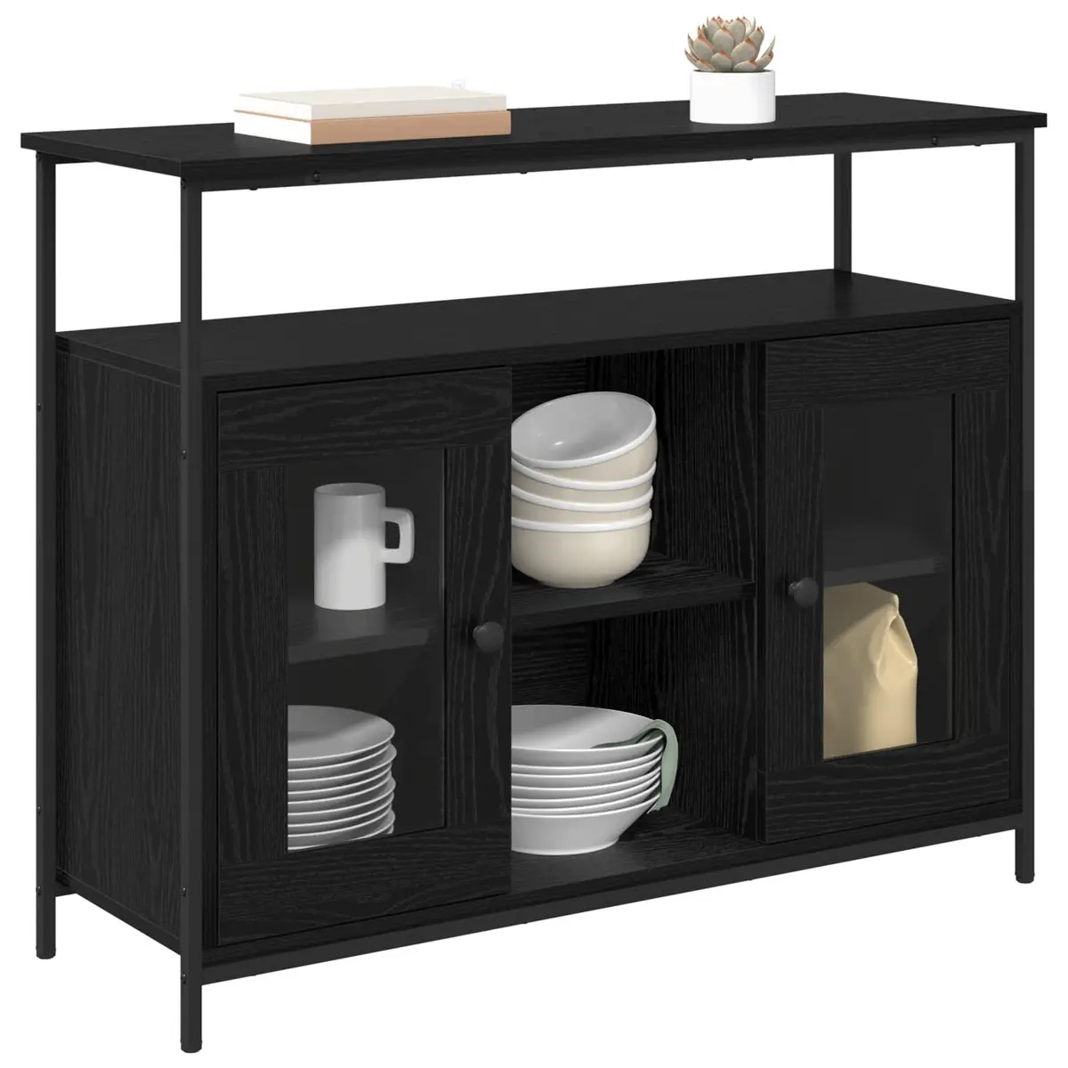 Sideboard Black Engineered Wood Storage Cabinet Dining Kitchen Buffet 100cmx35cmx80cm