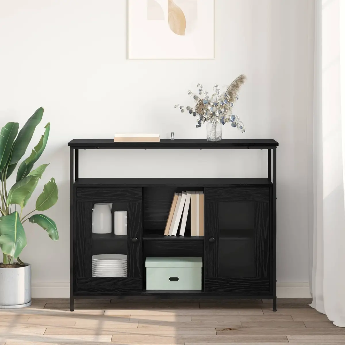 Sideboard Black Engineered Wood Storage Cabinet Dining Kitchen Buffet 100cmx35cmx80cm