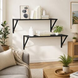 Compact Black Wall Shelves, 80 x 25 x 25.5 cm, Set of 2