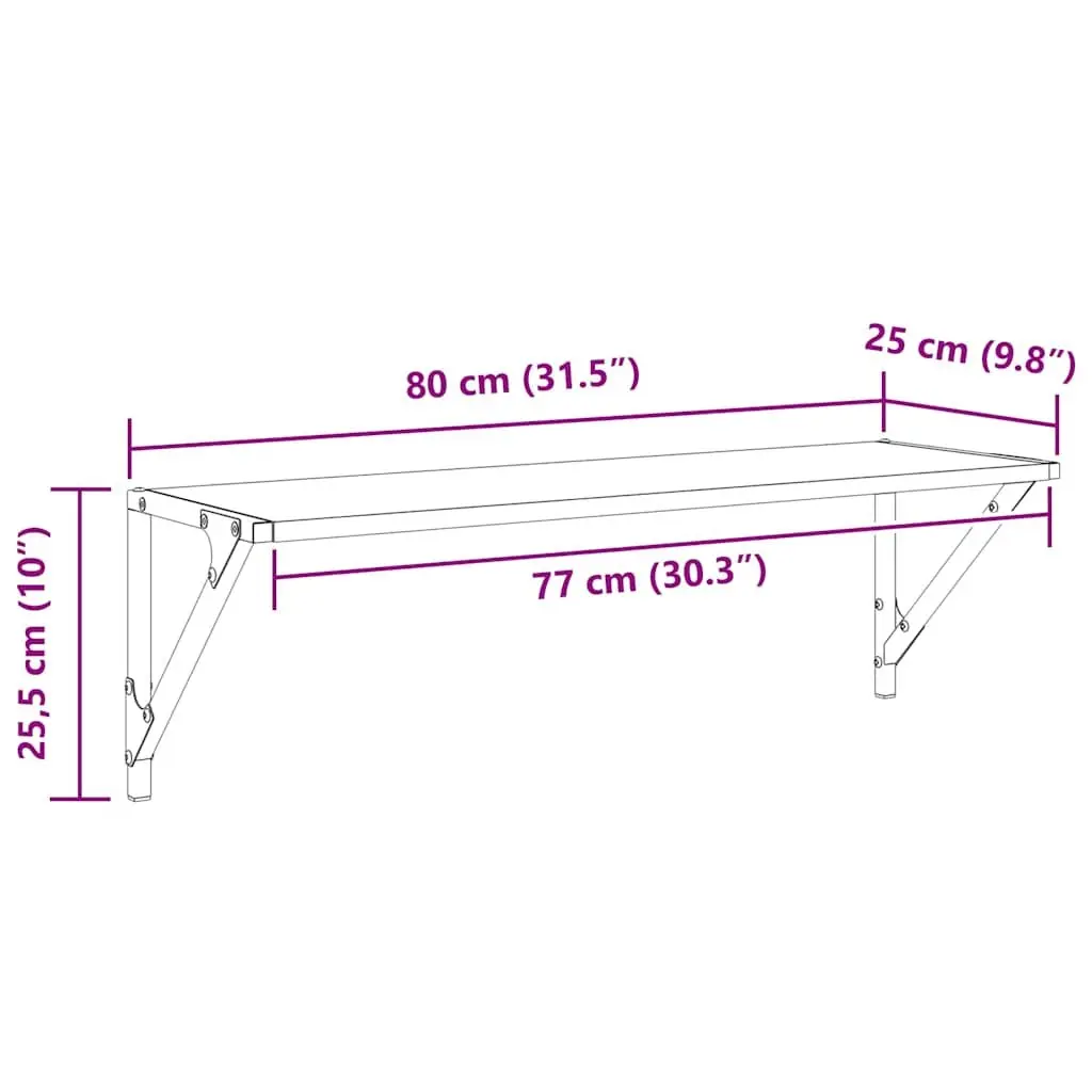 Wall Shelves Black Engineered Wood 80x25x25.5cm Floating Modern Set of 2
