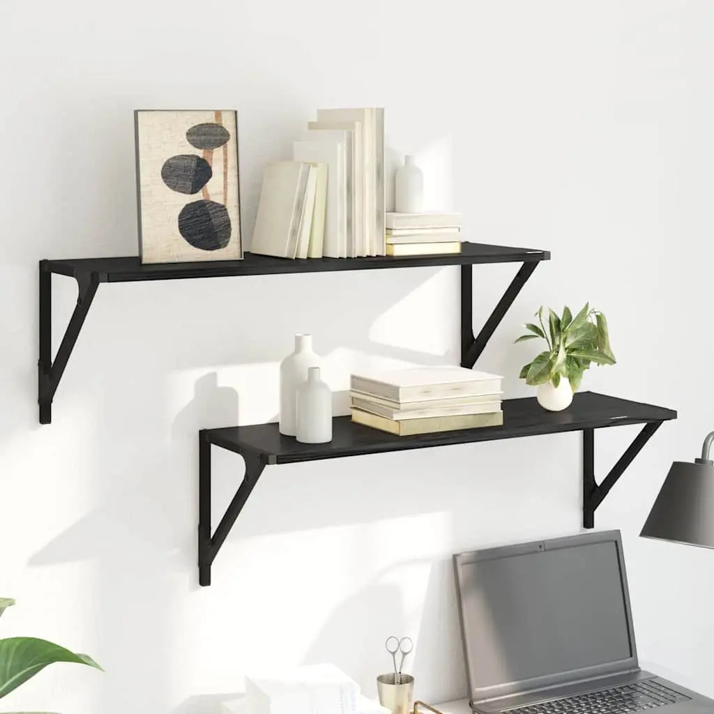 Wall Shelves Black Engineered Wood 80x25x25.5cm Floating Modern Set of 2
