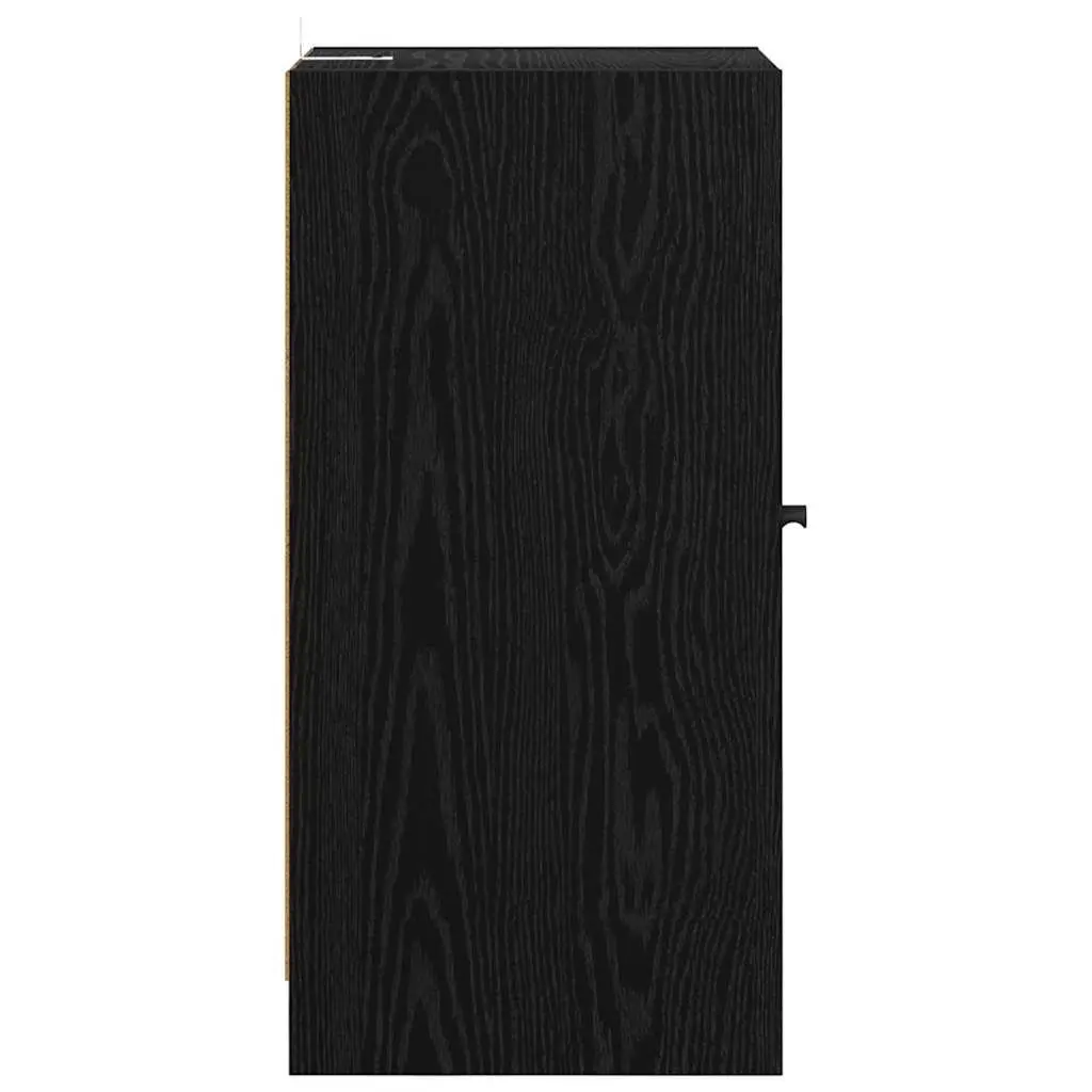 Black Sideboard with Glass Doors Engineered Wood Modern Storage Cabinet