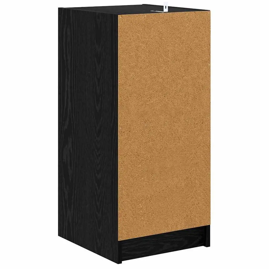 Black Sideboard with Glass Doors Engineered Wood Modern Storage Cabinet