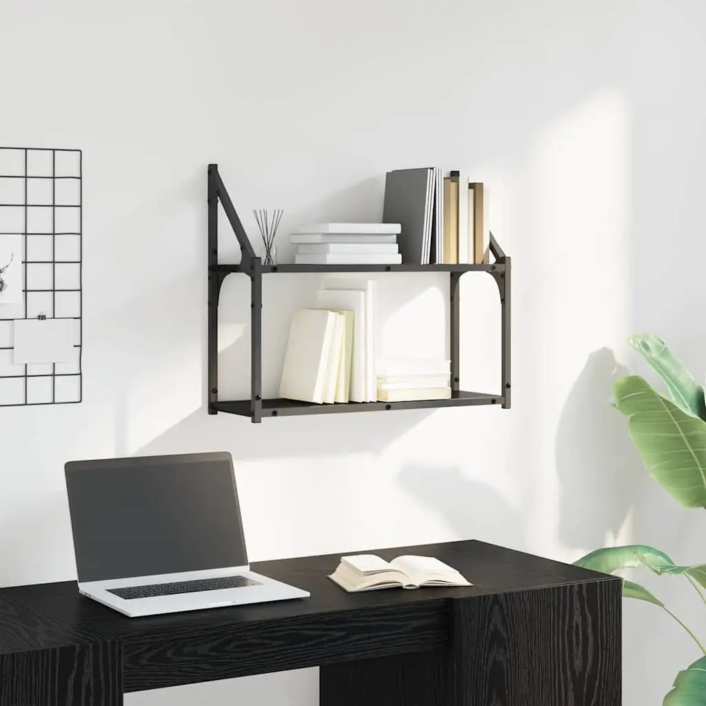 Wall Shelf Black Oak Engineered Wood Storage Display Shelving Unit 60 x 21 x 51